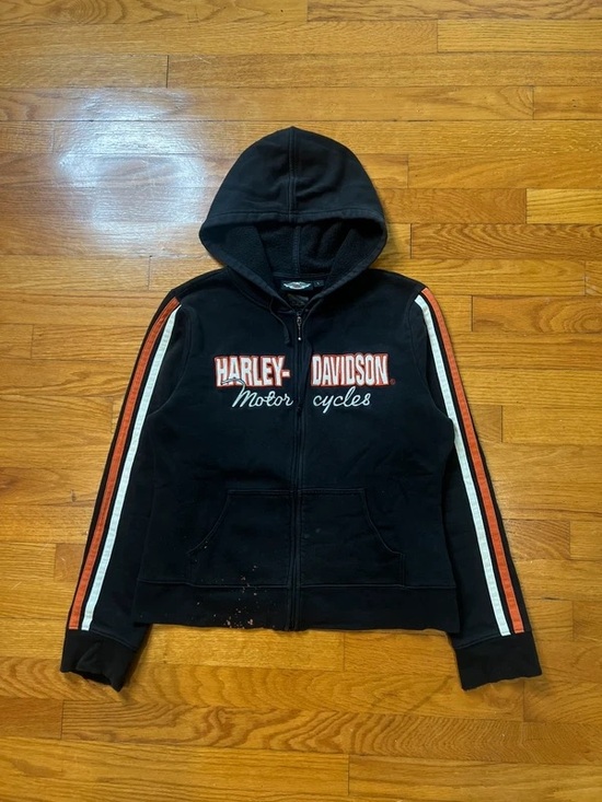 Harley-Davidson Tops - Harley-Davidson Black Hoodie with Orange & White Sleeve Stripes